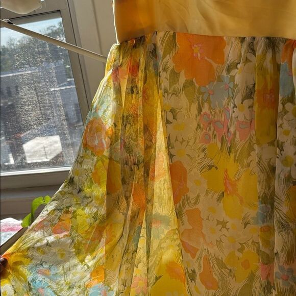 🎀Vintage 🎀 Floral Yellow and Orange Maxi Gown Organza Dress - Picture 3 of 10